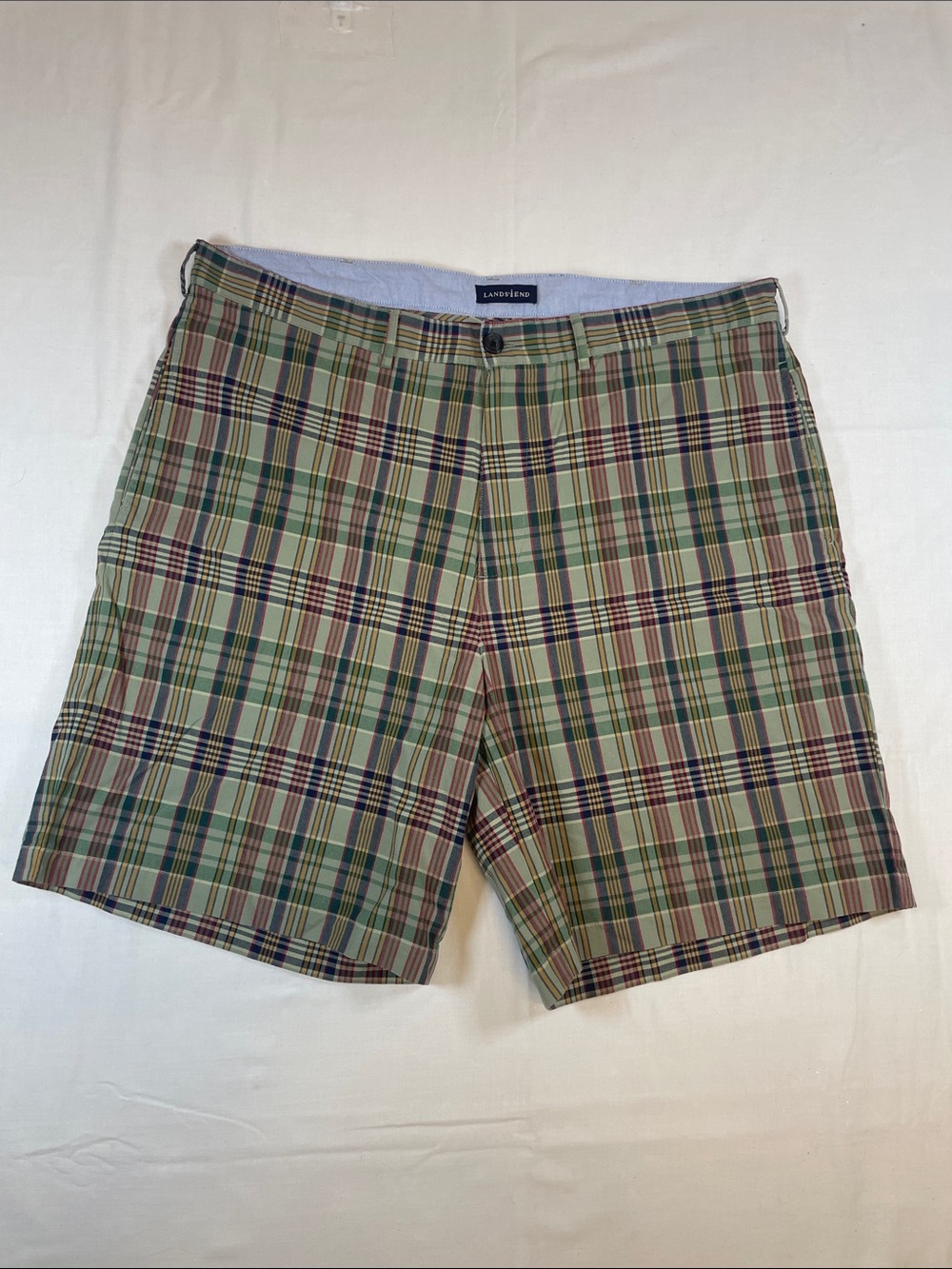 Lands' End 38Green Plaid Men’s Shorts NWT preppy tennis nautical
